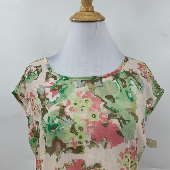 Mimi Chica Blouse Womens XS Extra Small Floral Cap Sleeve V Back Ruffle Train - Picture 3 of 14